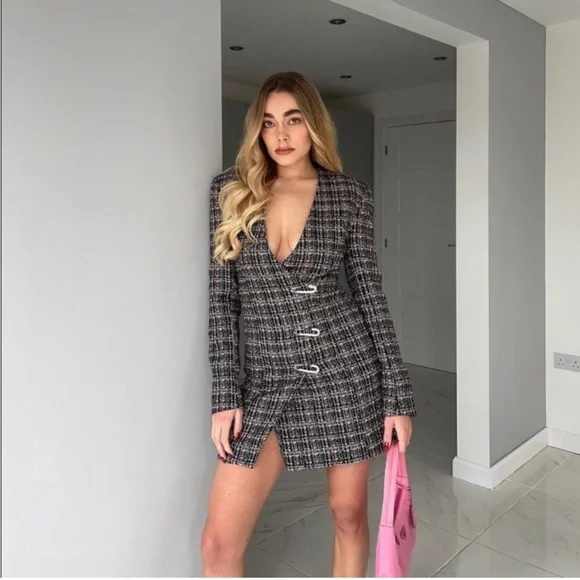 Zara Tweed Long Sleeve Blazer Dress size Medium Bloggers favorite - Picture 8 of 9